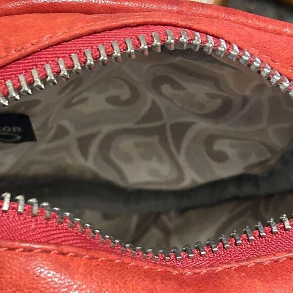 Vintage Brighton Raj Square Red Leather Crossbody Hand Bag Small Ivory Beads - Picture 7 of 9